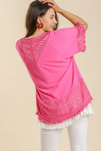 Load image into Gallery viewer, Umgee Hot Pink Linen Blend Cardigan with Crochet Details FINAL SALE Shirts & Tops Umgee