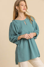 Load image into Gallery viewer, Umgee Gauze Babydoll Top in Sea Green FINAL SALE Shirts & Tops Umgee