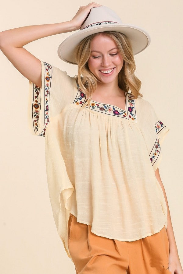 Umgee Top with Floral Embroidered Details in Natural FINAL SALE Top Umgee   