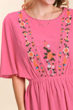 Load image into Gallery viewer, Umgee Linen Blend Top with Flower Embroidery in Hot Pink Top Umgee