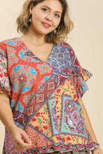 Load image into Gallery viewer, Umgee Printed Top with Ruffled Sleeves in Mango Mix Shirts & Tops Umgee