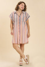 Load image into Gallery viewer, Umgee Bleached Stripped Collared Dress in Carrot Mix Dress Umgee