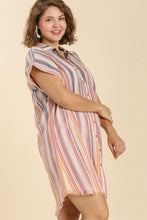 Load image into Gallery viewer, Umgee Bleached Stripped Collared Dress in Carrot Mix Dress Umgee