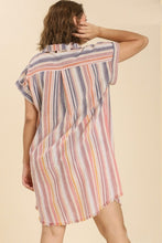 Load image into Gallery viewer, Umgee Bleached Stripped Collared Dress in Carrot Mix Dress Umgee