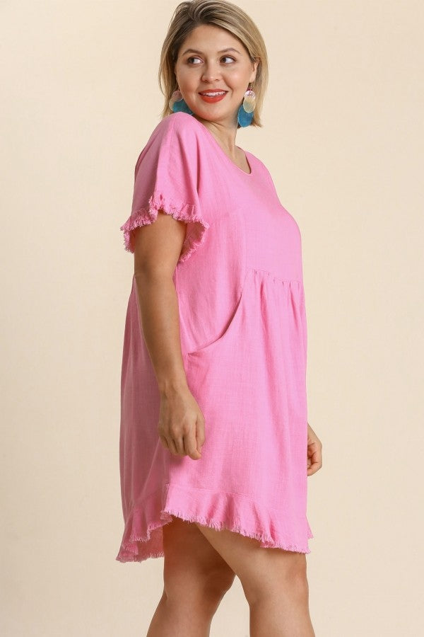 Umgee Short Linen Blend Dress in Bubble Pink – June Adel