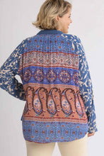 Load image into Gallery viewer, Umgee Button Front Top with Printed Back in Dark Blue Mix Umgee