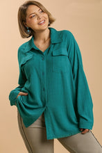 Load image into Gallery viewer, Umgee Button Front Linen Blend Top in Teal FINAL SALE Shirts & Tops Umgee