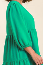 Load image into Gallery viewer, Umgee V-neck Tiered Dress with 3/4 Sleeve in Mint Green FINAL SALE Dress Umgee