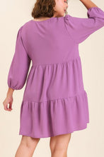 Load image into Gallery viewer, Umgee V-neck Tiered Dress with 3/4 Sleeve in Orchid Dress Umgee
