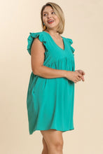 Load image into Gallery viewer, Umgee Dress with Short Ruffled Sleeves in Jade Dresses Umgee