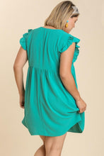Load image into Gallery viewer, Umgee Dress with Short Ruffled Sleeves in Jade Dresses Umgee