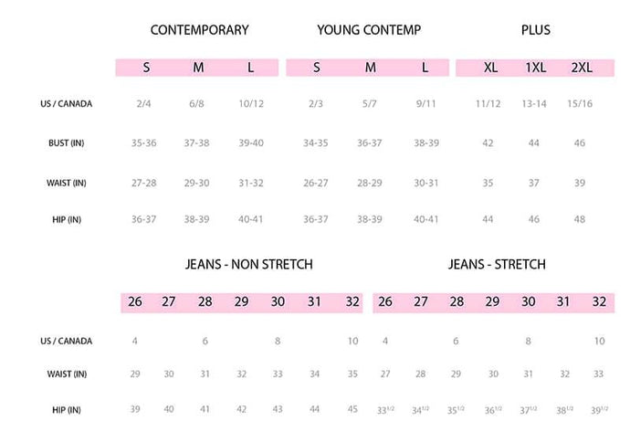 Umgee Size Chart