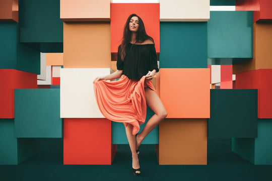 woman wearing color blocked shirt and skirt