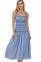 STITCH & Co. Smocked Bodice Maxi Dress in Light Denim