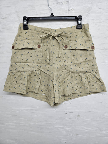 STITCH & Co. Floral Print Twill Shorts with Pleated Details in Beige