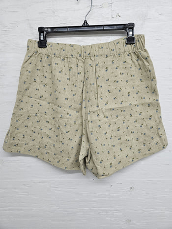 STITCH & Co. Floral Print Twill Shorts with Pleated Details in Beige