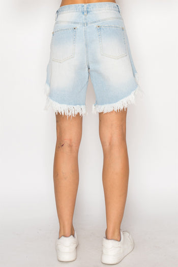 STITCH & Co. Light Washed Distressed Denim Shorts in Light Denim