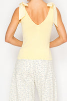 STITCH & Co. Woven Knit Ribbed Top with Bow Detail in Baby Yellow
