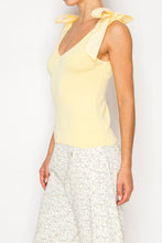 Load image into Gallery viewer, STITCH &amp; Co. Woven Knit Ribbed Top with Bow Detail in Baby Yellow

