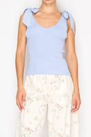 STITCH & Co. Woven Knit Ribbed Top with Bow Detail in Light Blue