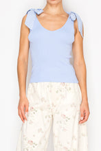 Load image into Gallery viewer, STITCH &amp; Co. Woven Knit Ribbed Top with Bow Detail in Light Blue

