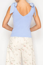 Load image into Gallery viewer, STITCH &amp; Co. Woven Knit Ribbed Top with Bow Detail in Light Blue
