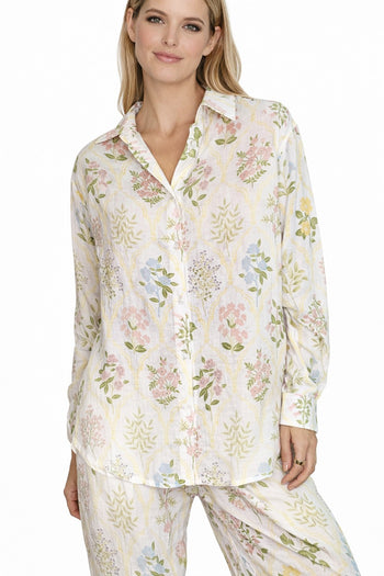 STITCH & Co. OVERSIZED Floral Print Gauze Top in Ivory/Flower
