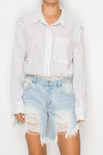 Load image into Gallery viewer, STITCH &amp; Co OVERSIZED Lightweight Striped Button Down Top in Off White Black Stripe
