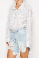 STITCH & Co OVERSIZED Lightweight Striped Button Down Top in Off White Black Stripe