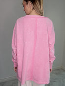 STITCH & Co OVERSIZED Mineral Washed Top in Washed BubbleGum Pink