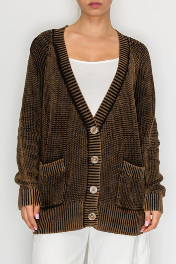 STITCH & Co Knit Sweater Cardigan in Washed Black
