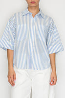 STITCH & Co. Vertical Stripe Poplin Top in Blue Stripe