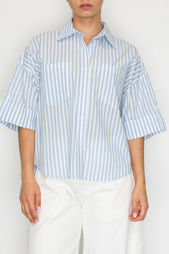 STITCH & Co. Vertical Stripe Poplin Top in Blue Stripe