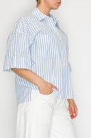 STITCH & Co. Vertical Stripe Poplin Top in Blue Stripe