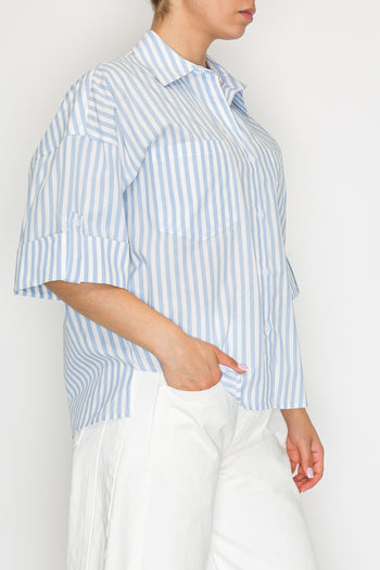STITCH & Co. Vertical Stripe Poplin Top in Blue Stripe