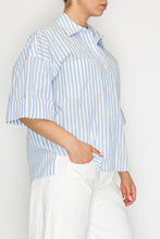 Load image into Gallery viewer, STITCH &amp; Co. Vertical Stripe Poplin Top in Blue Stripe
