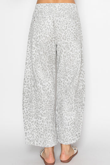STITCH & Co Leopard Print Barrel Pants in Light Grey