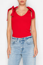 Load image into Gallery viewer, STITCH &amp; Co. Bow Tied Shoulder Sweater Knit Tank Top in Red
