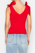 Load image into Gallery viewer, STITCH &amp; Co. Bow Tied Shoulder Sweater Knit Tank Top in Red
