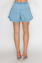 Load image into Gallery viewer, STITCH &amp; Co. Elastic Back Waist Tiered Flare Shorts in Light Denim

