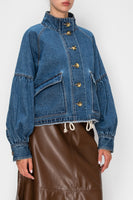 STITCH & Co. Washed Denim Oversized Pocket Jacket in Medium Blue