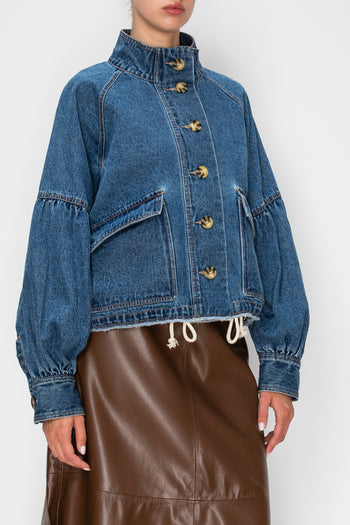 STITCH & Co. Washed Denim Oversized Pocket Jacket in Medium Blue