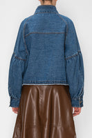 STITCH & Co. Washed Denim Oversized Pocket Jacket in Medium Blue