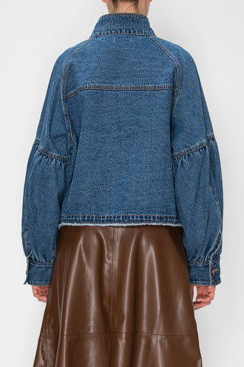 STITCH & Co. Washed Denim Oversized Pocket Jacket in Medium Blue