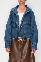 STITCH & Co. Washed Denim Oversized Pocket Jacket in Medium Blue