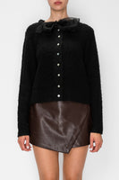 STITCH & Co. Bow Detail Button-Front Cardigan in Black
