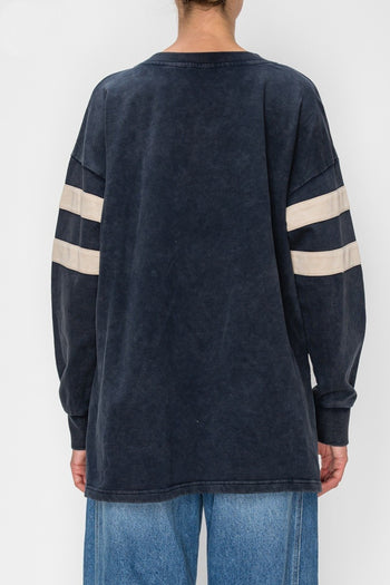 STITCH & Co. OVERSIZED Striped Detail Pullover Sweatshirt in Washed Navy