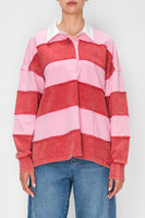 STITCH & Co. Washed Color Block Rugby Top in Baby Pink/Burgundy