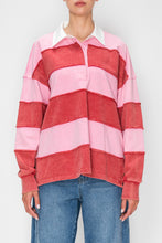 Load image into Gallery viewer, STITCH &amp; Co. Washed Color Block Rugby Top in Baby Pink/Burgundy
