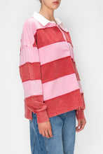 Load image into Gallery viewer, STITCH &amp; Co. Washed Color Block Rugby Top in Baby Pink/Burgundy
